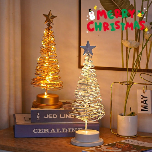 LED Christmas Tree Spiral Light Table Ornament Wrought Iron Xmas