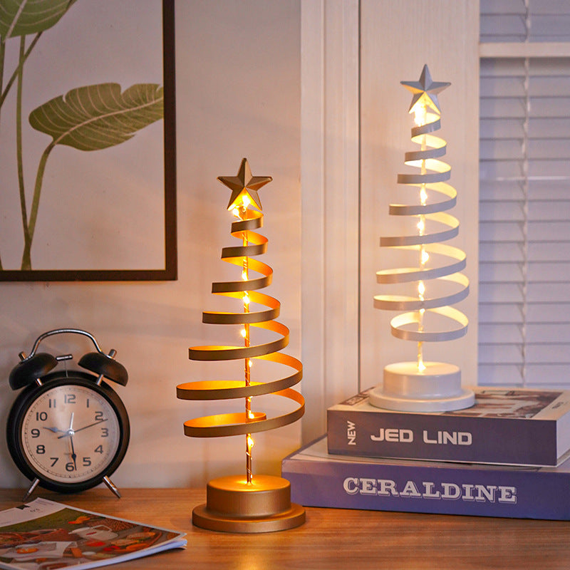 LED Christmas Tree Spiral Light Table Ornament Wrought Iron Xmas